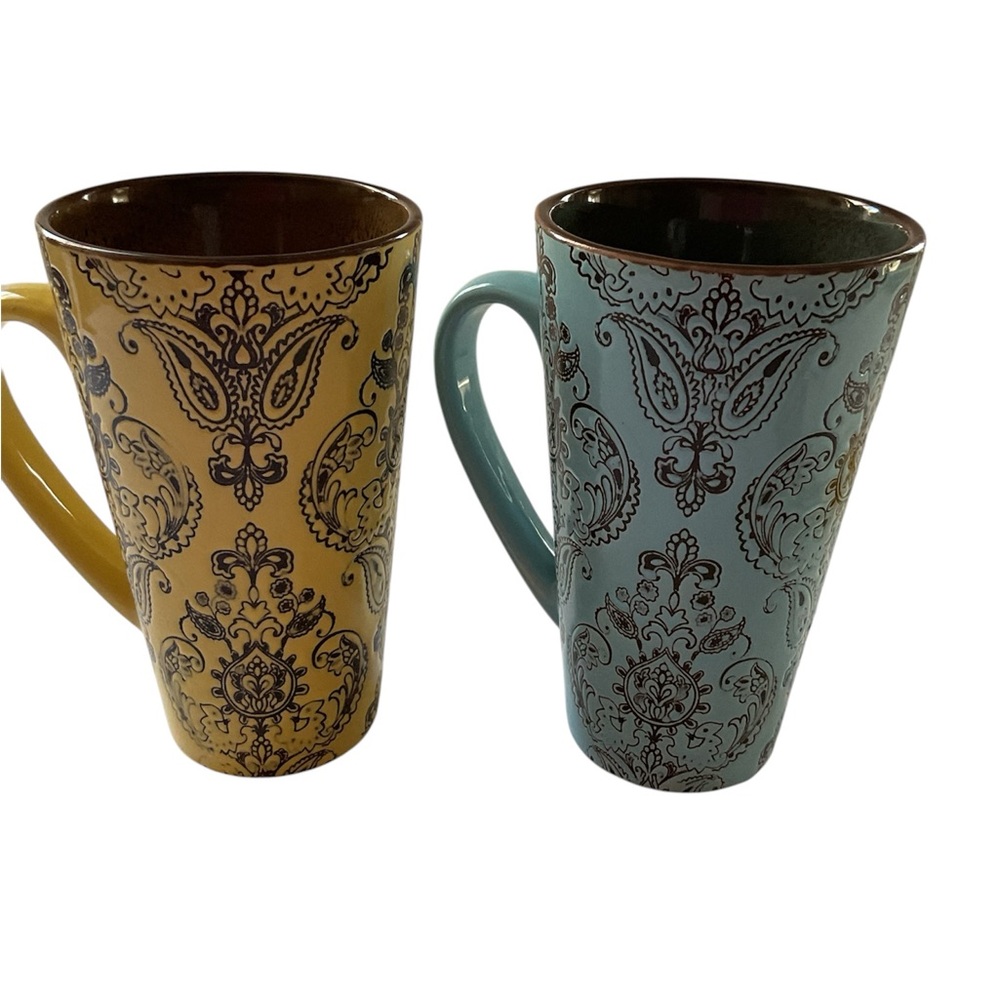 Elegant Blue and Yellow Paisley Mugs